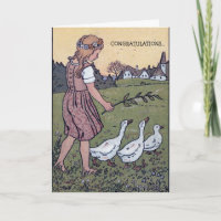 Fille oies à la maison Carte de voeux hollandaise