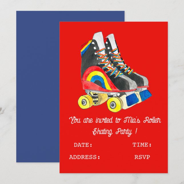 Fille ou ado Roller Patinage de fête Invitation (Devant / Derrière)