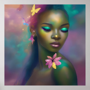 Fille papillon arc-en-ciel africain magique Poster