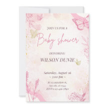 Fille papillon rose Floral Invitation Baby shower