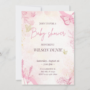 Fille papillon rose Floral Invitation Baby shower