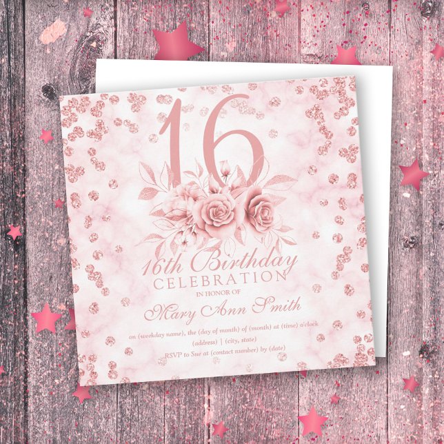 Fille Parties scintillant de marbre Rose or Floral (Créateur téléchargé)