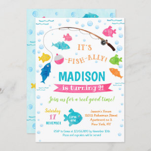 Fille Pêche Invitations Anniversaire 2e 3e 4e