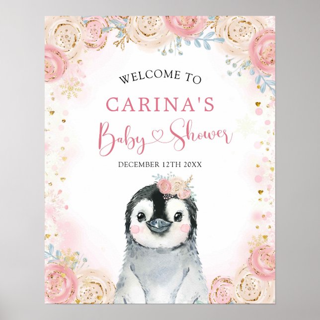 Fille Penguin Hiver Flocon de neige Affiche de bie (Devant)