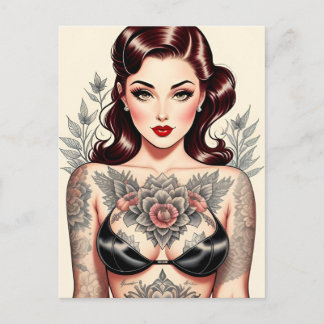 FILLE PIN UP avec Tatouages CARTE POSTALE