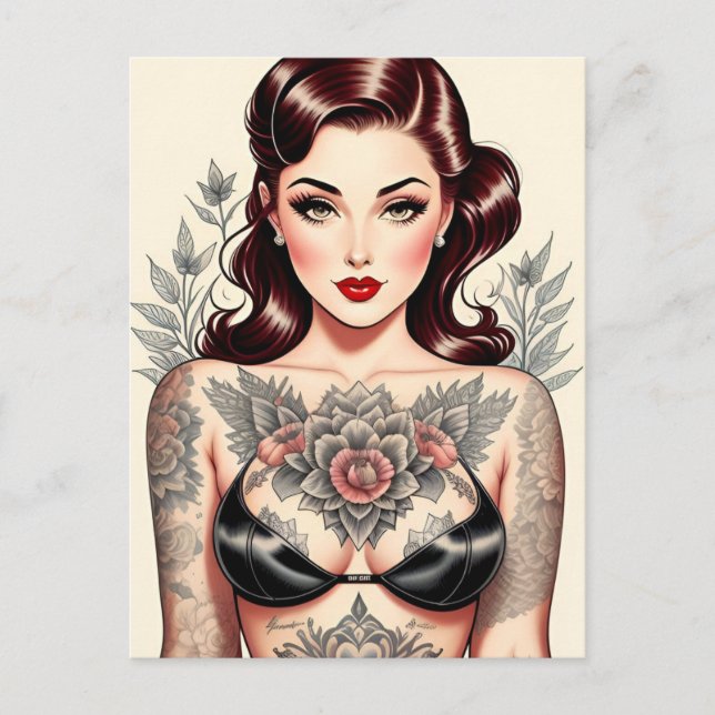 FILLE PIN UP avec Tatouages CARTE POSTALE (Devant)