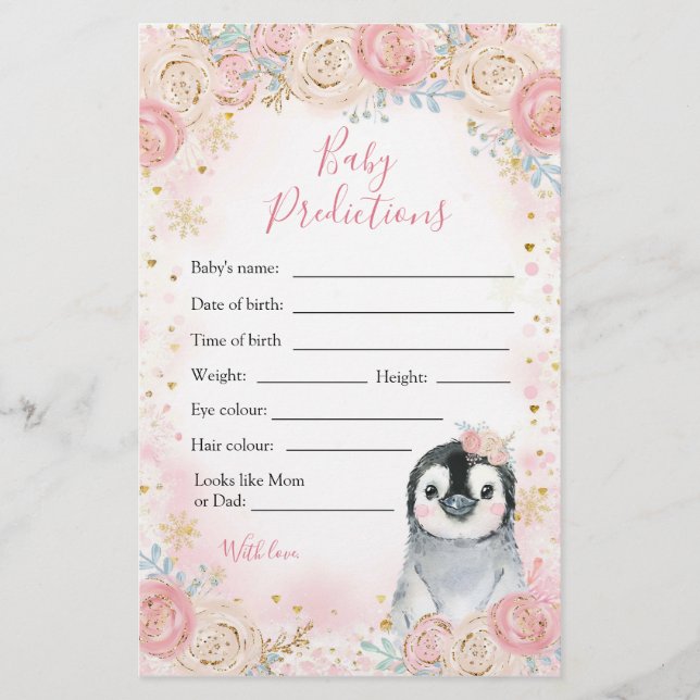 Fille Pingouin Hiver Flocon de neige Prédictions b (Devant)