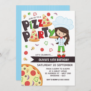 Fille Pizza Fête Invitation Anniversaire
