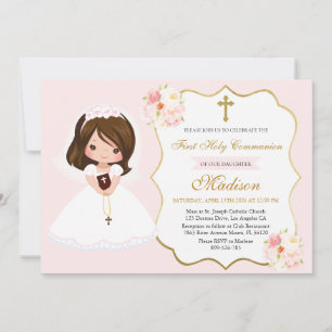 Fille Première Communion Invitation Élégante Migno