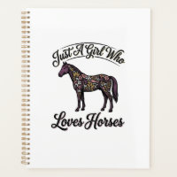 Fille qui aime les chevaux Design floral vintage d