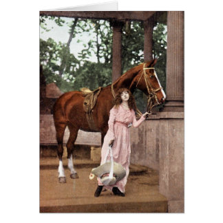 Fille romantique avec le cheval de châtaigne et le