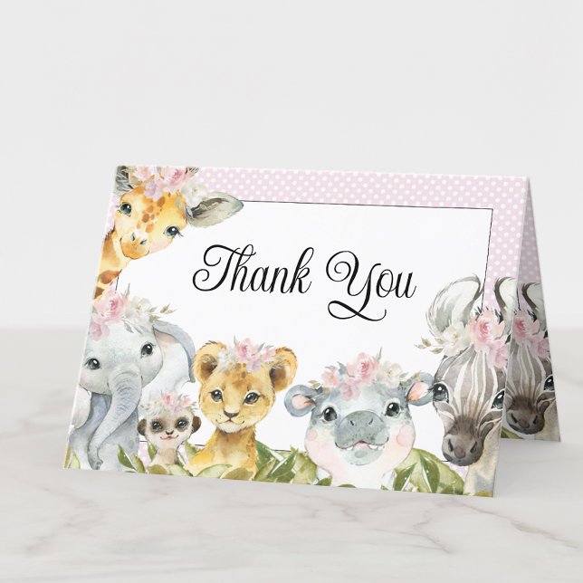 Fille rose Baby shower de  Floral Safari Merci (Add your message or leave blank for your handwritten message.)