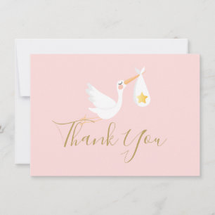 Fille Rose Cigogne Étoile Dorée Script Merci