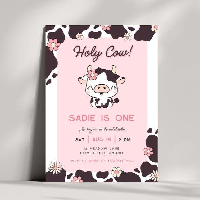 Fille rose de la vache Sainte Invitation d'anniver (Créateur téléchargé)