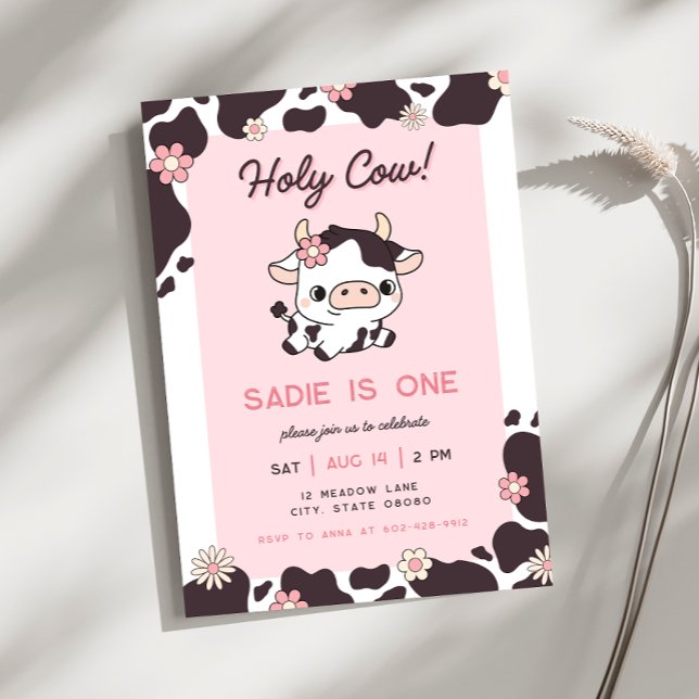 Fille rose de la vache Sainte Invitation d'anniver (Créateur téléchargé)