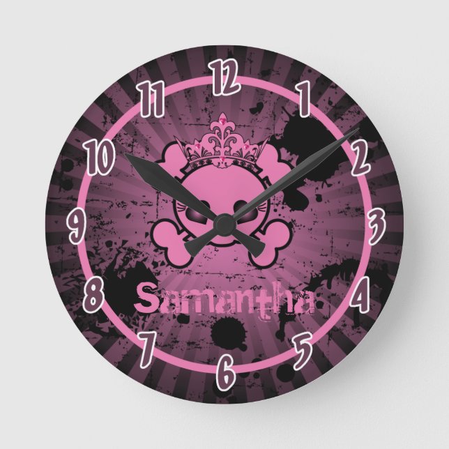 Fille rose EMO Skull Rocker Horloge personnalisée (Recto)