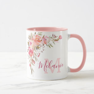 Fille rose et corail Rose Nom Monogramme Mug