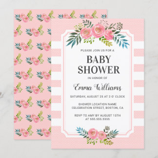 Fille rose Floral Baby Shower Invitations