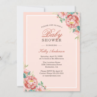 Fille rose Floral Baby Shower Invitations