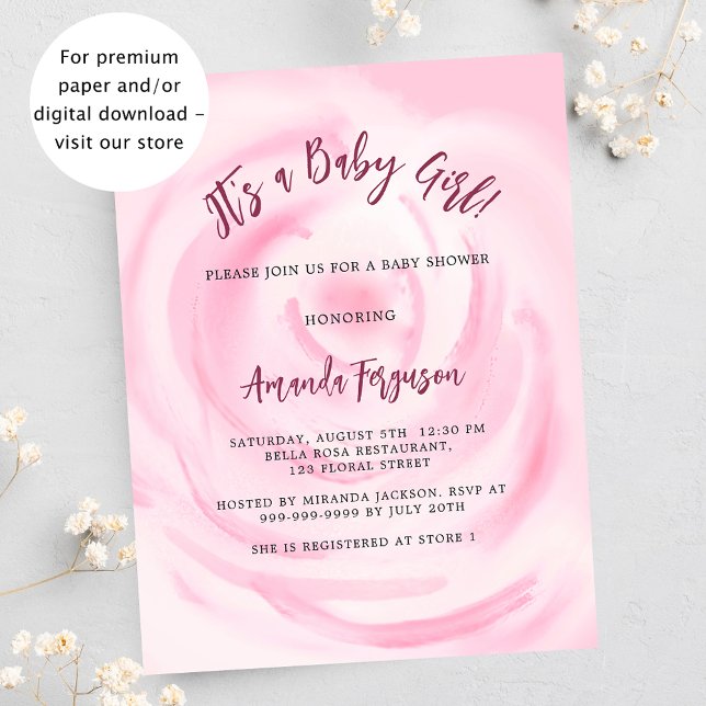 Fille rose florale budget baby shower invitation (Créateur téléchargé)