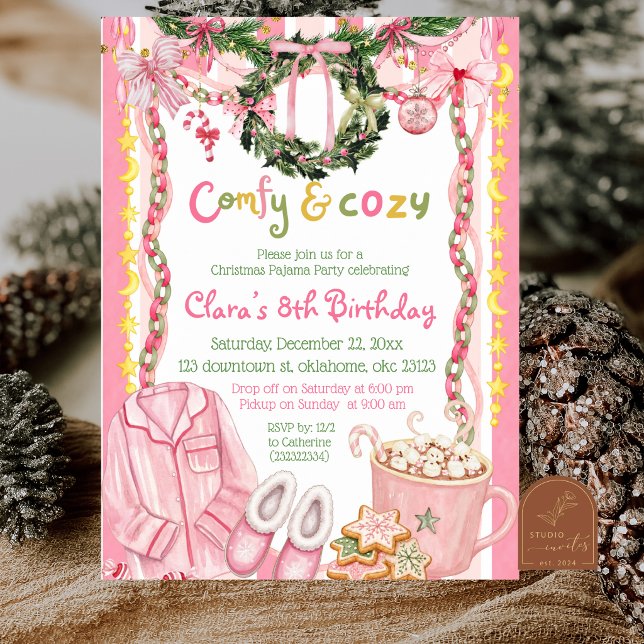 Fille Rose Invitation Anniversaire Fête de Noël Py (Créateur téléchargé)