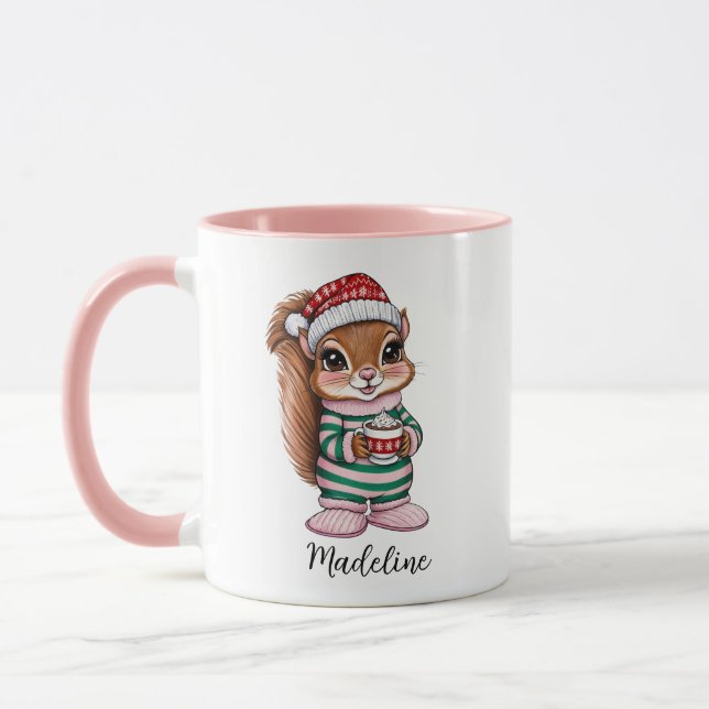 Fille rose personnalisé Écureuil de Noël Mug (Gauche)