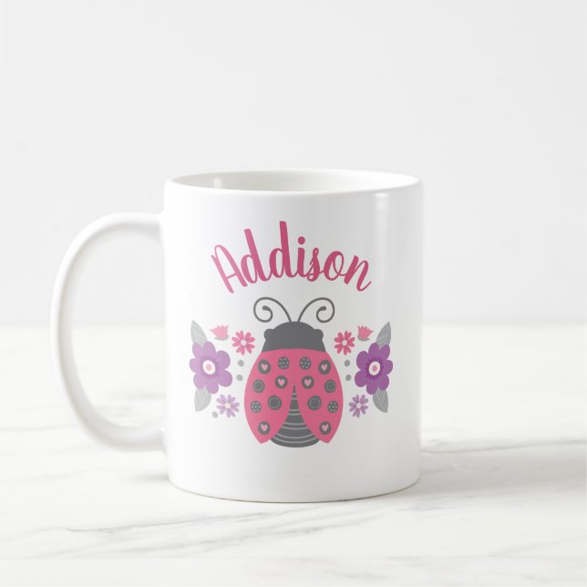Fille rose Personnalisé Ladybug Mug (Gauche)