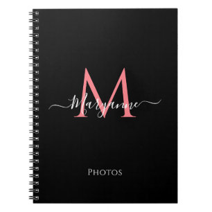 Fille rose Personnalisé Monogramme Carnet noir