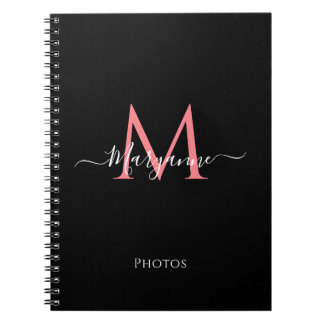 Fille rose Personnalisé Monogramme Carnet noir