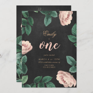 Fille Rose premier anniversaire Invitation tableau