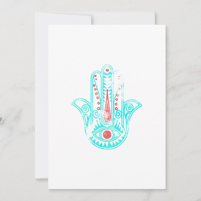 Fille rouge turquoise aquarelle Hamsa Main de Fati (Devant)