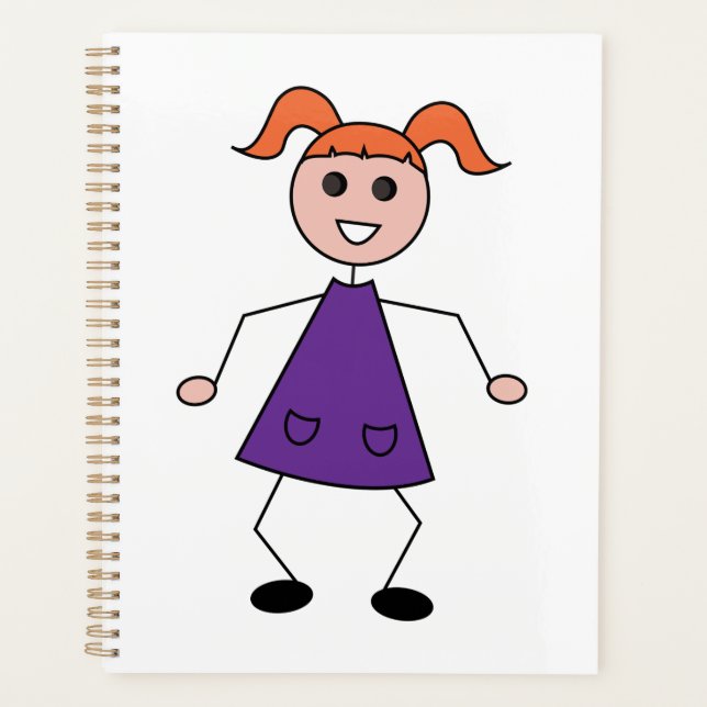 Fille rousse en robe violette dessinée en bâtonnet (Devant)