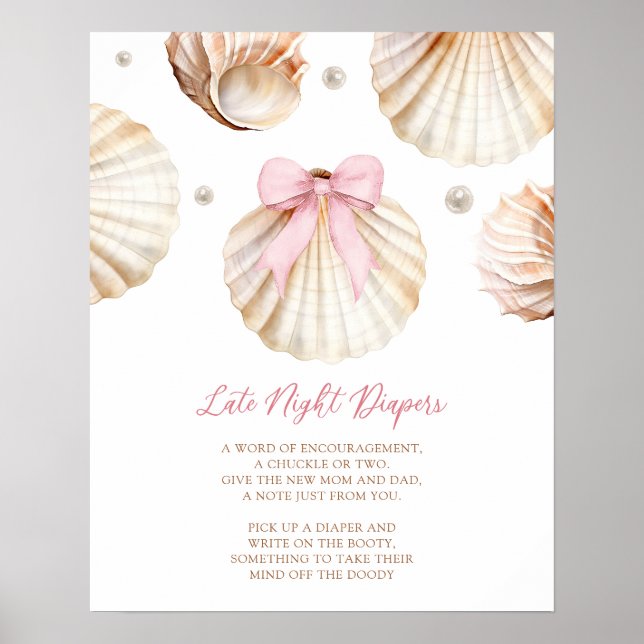 Fille Ruban Rose Coquillage Baby Shower Affiche La (Devant)