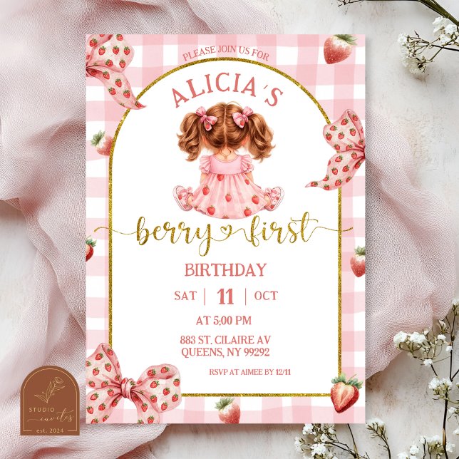 Fille Ruban Rose invitation fraise baie douce (Créateur téléchargé)