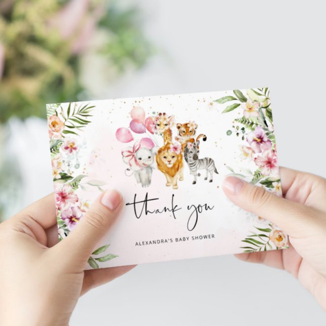 Fille Safari animaux baby shower carte de remercie (Créateur téléchargé)