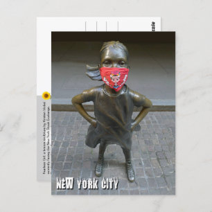 Fille sans peur avec masque brodé, NYC - carte pos