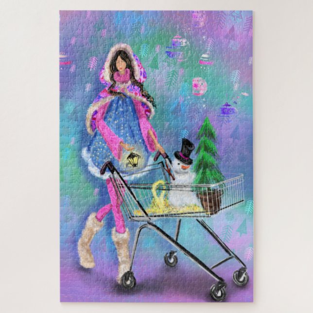 Fille Shopping Cadeaux de Noël Puzzle Peinture (Vertical)