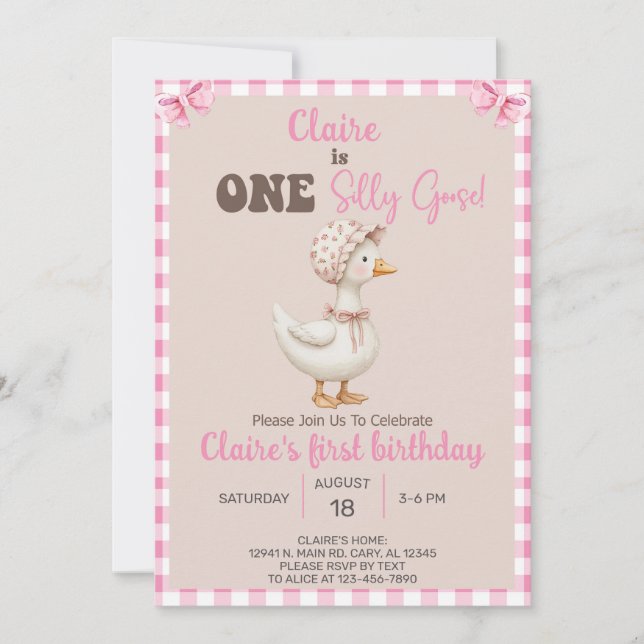 Fille Silly Goose 1er invitation de premier annive (Devant)