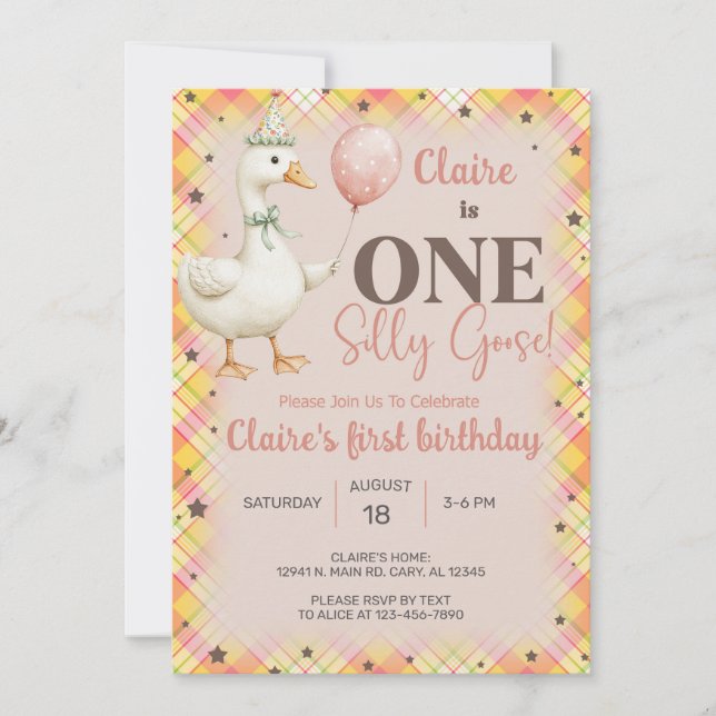 Fille Silly Goose 1er invitation de premier annive (Devant)