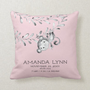 FILLE Singe bébé Coussin de statistiques de naissa