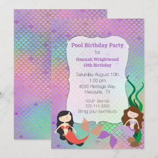 Fille Sirène Anniversaire Piscine Invitation