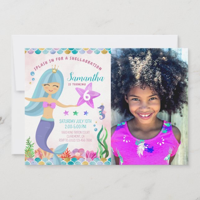 Fille Sirène Magique Anniversaire Photo Invitation (Devant)