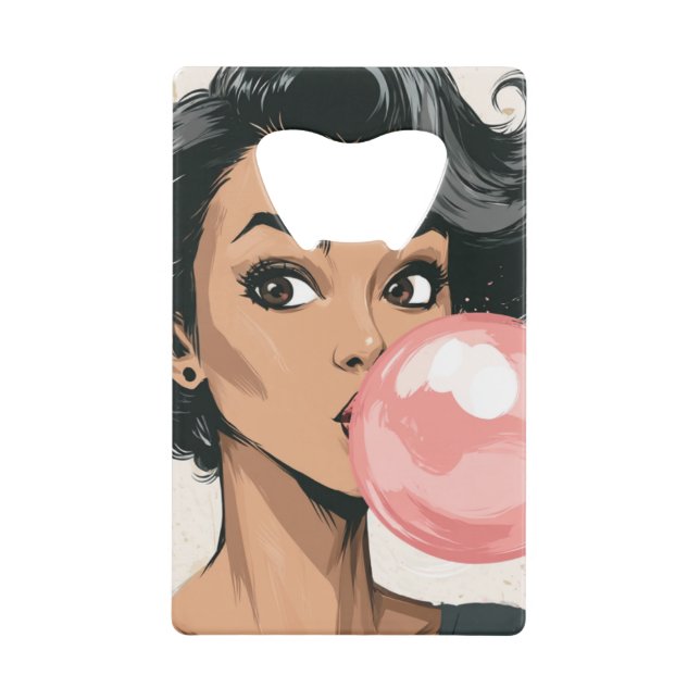 Fille soufflant une bulle de bubble gum rose amusa (Devant)
