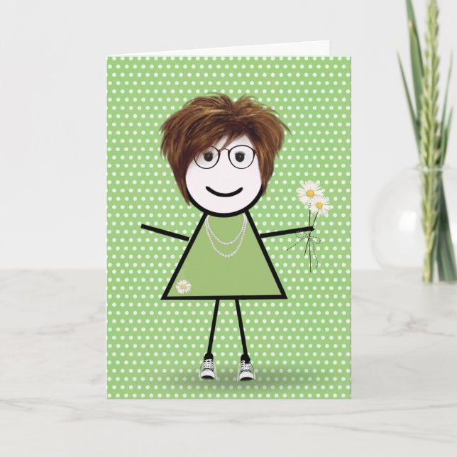 Fille Stick Figure Merci avec des Marguerites (Devant)