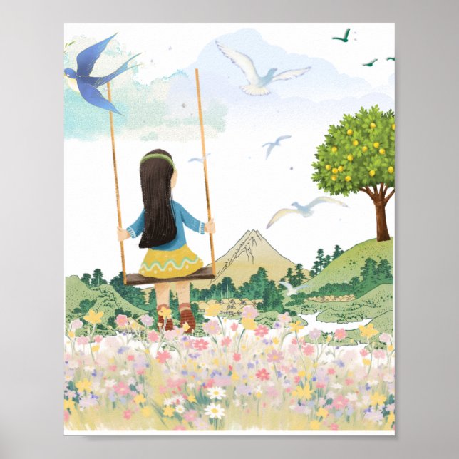 Fille sur balançoire décoration murale esthétique  (Devant)