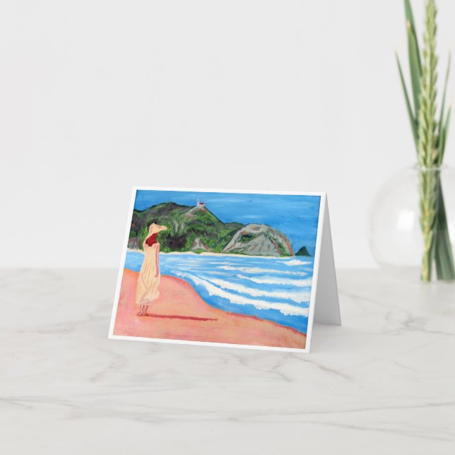 Fille sur cartes pour notes de plage (Devant)