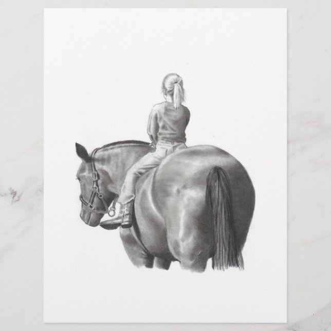 FILLE SUR HORSEBACK : ART PENCIL : RÉALISME (Devant)