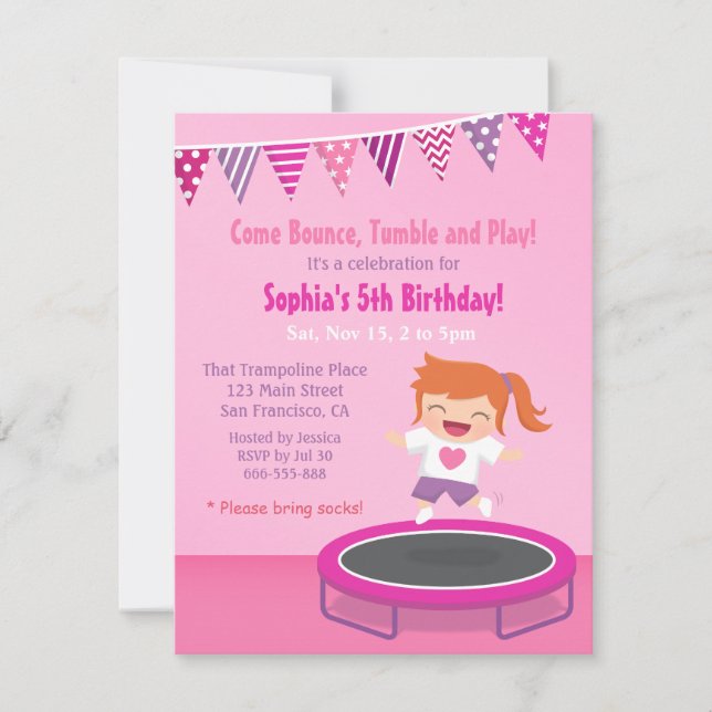 Fille sur trampoline Cartes d'invitation pour l'an (Devant)