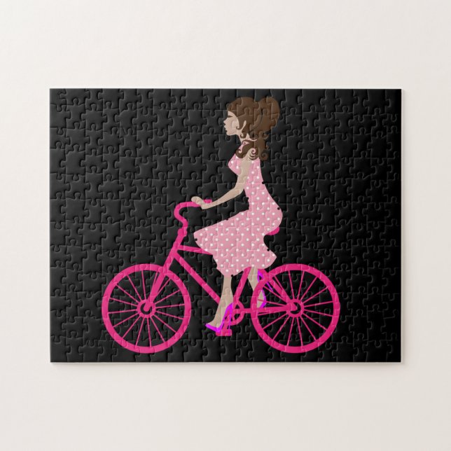 FILLE SUR UN VÉLO ROSE Jigsaw Puzzle (Horizontal)