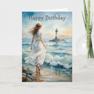 Fille sur une falaise carte d'anniversaire